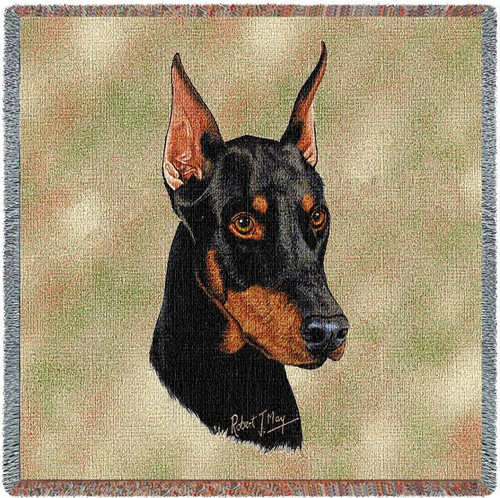 Doberman Pinscher - Robert May - Lap Square Cotton Woven Blanket Throw - Made in the USA (54x54) Lap Square