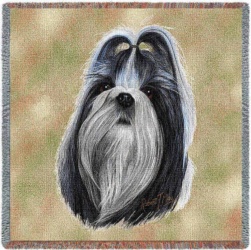 Shih Tzu - Robert May - Lap Square Cotton Woven Blanket Throw - Made in the USA (54x54) Lap Square