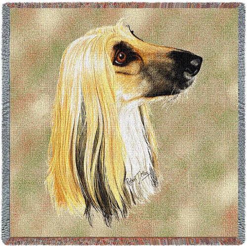 Afghan Hound - Robert May - Lap Square Cotton Woven Blanket Throw - Made in the USA (54x54) Lap Square