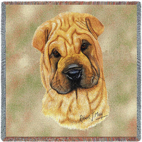 Shar-Pei - Robert May - Lap Square Cotton Woven Blanket Throw - Made in the USA (54x54) Lap Square