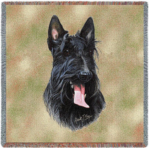 Scottish Terrier - Robert May - Lap Square Cotton Woven Blanket Throw - Made in the USA (54x54) Lap Square