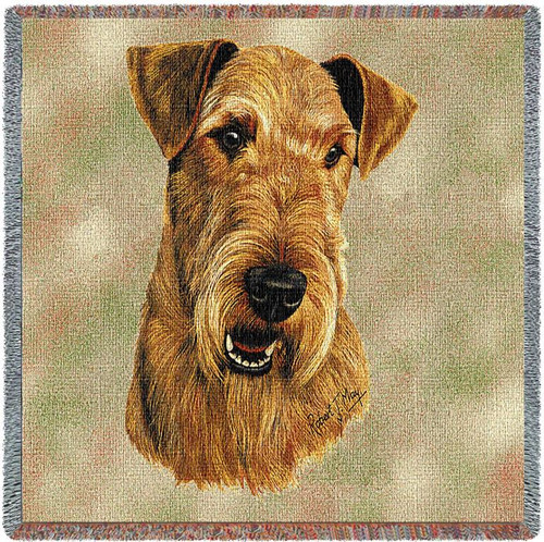 Airedale Terrier - Robert May - Lap Square Cotton Woven Blanket Throw - Made in the USA (54x54) Lap Square