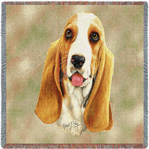 Bassett Hound - Robert May - Lap Square Cotton Woven Blanket Throw - Made in the USA (54x54) Lap Square