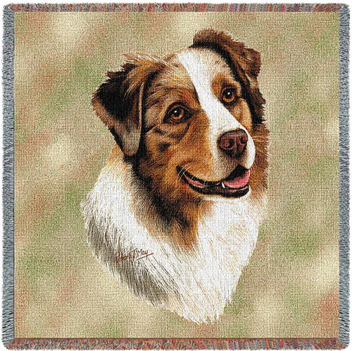 Australian Shepherd - Robert May - Lap Square Cotton Woven Blanket Throw - Made in the USA (54x54) Lap Square