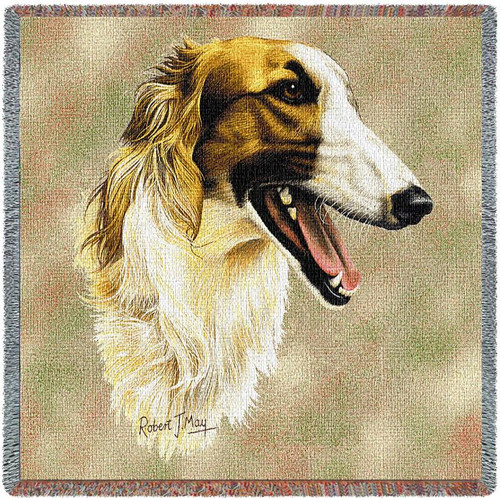 Borzoi - Robert May - Lap Square Cotton Woven Blanket Throw - Made in the USA (54x54) Lap Square
