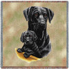 Labrador Retriever with Puppy Black Lab - Robert May - Lap Square Cotton Woven Blanket Throw - Made in the USA (54x54) Lap Square