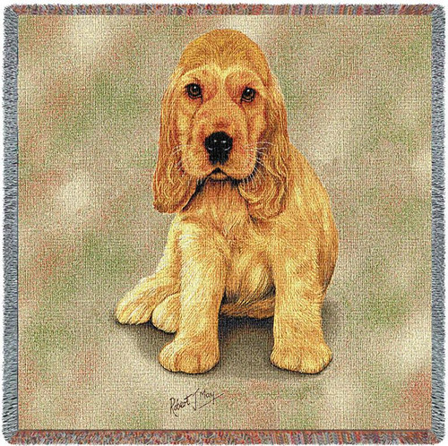 Cocker Spaniel Puppy - Robert May - Lap Square Cotton Woven Blanket Throw - Made in the USA (54x54) Lap Square