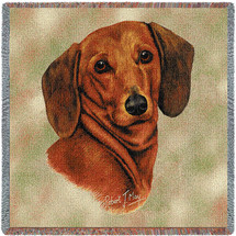 Dachshund Red - Robert May - Lap Square Cotton Woven Blanket Throw - Made in the USA (54x54) Lap Square
