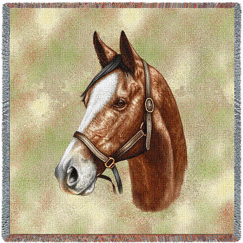 Thoroughbred Horse Light Brown - Robert May - Lap Square Cotton Woven Blanket Throw - Made in the USA (54x54) Lap Square