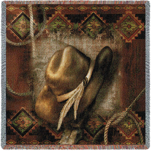 Western Hat - Cowboy - Alma Lee - Lap Square Cotton Woven Blanket Throw - Made in the USA (54x54) Lap Square