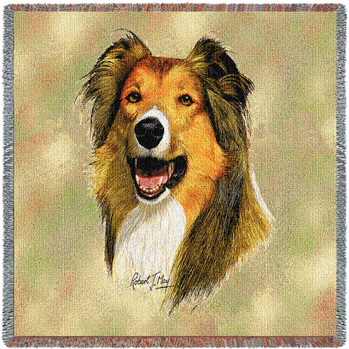 Rough Collie - Robert May - Lap Square Cotton Woven Blanket Throw - Made in the USA (54x54) Lap Square