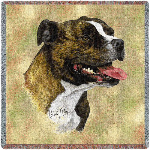Staffordshire Bull Terrier - Robert May - Lap Square Cotton Woven Blanket Throw - Made in the USA (54x54) Lap Square