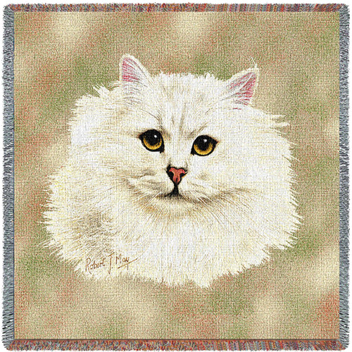 Chinchilla Persian Cat - Robert May - Lap Square Cotton Woven Blanket Throw - Made in the USA (54x54) Lap Square