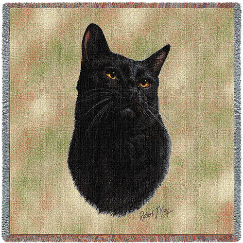 Black Cat - Robert May - Lap Square Cotton Woven Blanket Throw - Made in the USA (54x54) Lap Square