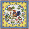 Country Roosters - Peter Lou - Lap Square Cotton Woven Blanket Throw - Made in the USA (54x54) Lap Square