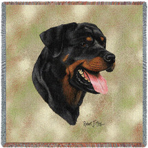 Rottweiler - Robert May - Lap Square Cotton Woven Blanket Throw - Made in the USA (54x54) Lap Square