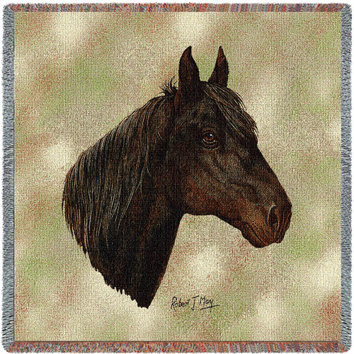 Morgan Horse - Robert May - Lap Square Cotton Woven Blanket Throw - Made in the USA (54x54) Lap Square