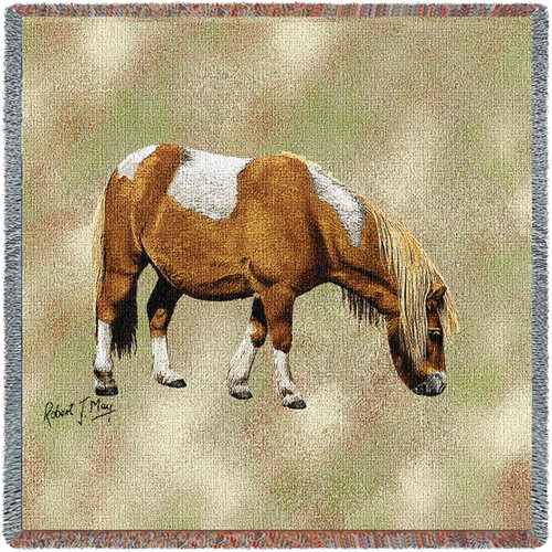 Shetland Pony Horse - Robert May - Lap Square Cotton Woven Blanket Throw - Made in the USA (54x54) Lap Square