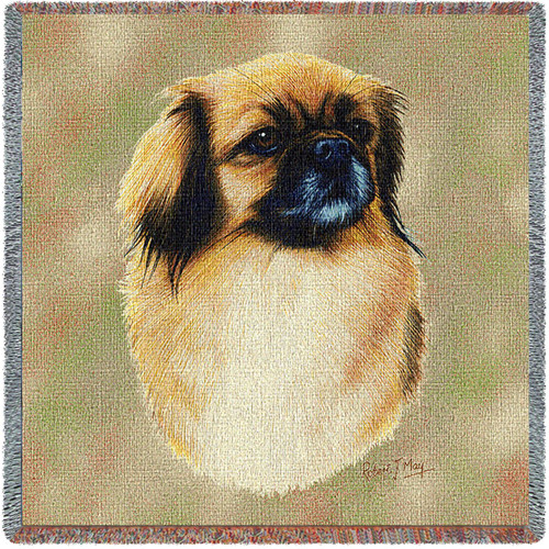 Tibetan Spaniel - Robert May - Lap Square Cotton Woven Blanket Throw - Made in the USA (54x54) Lap Square