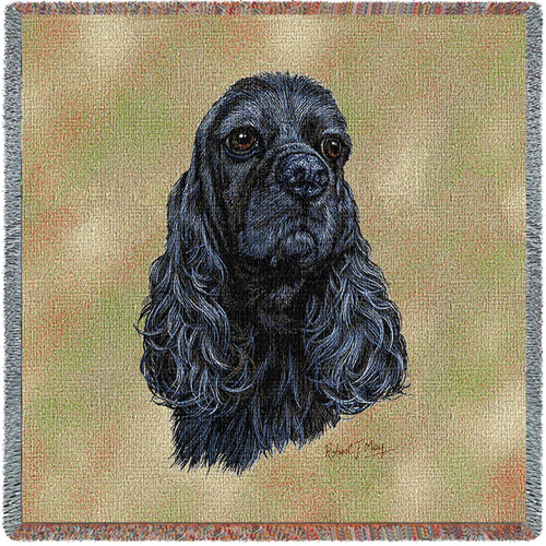 Cocker Spaniel Black - Robert May - Lap Square Cotton Woven Blanket Throw - Made in the USA (54x54) Lap Square