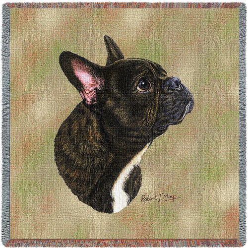 French Bulldog - Robert May - Lap Square Cotton Woven Blanket Throw - Made in the USA (54x54) Lap Square