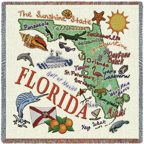 State of Florida - Lap Square Cotton Woven Blanket Throw - Made in the USA (54x54) Lap Square