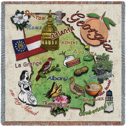 State of Georgia - Lap Square Cotton Woven Blanket Throw - Made in the USA (54x54) Lap Square