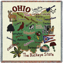 State of Ohio - Lap Square Cotton Woven Blanket Throw - Made in the USA (54x54) Lap Square
