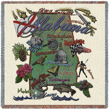 State of Alabama - Lap Square Cotton Woven Blanket Throw - Made in the USA (54x54) Lap Square