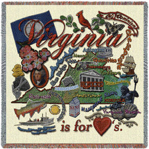 State of Virginia - Lap Square Cotton Woven Blanket Throw - Made in the USA (54x54) Lap Square