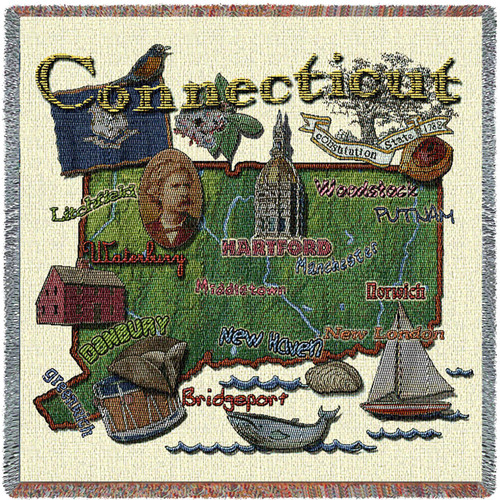 State of Connecticut - Lap Square Cotton Woven Blanket Throw - Made in the USA (54x54) Lap Square