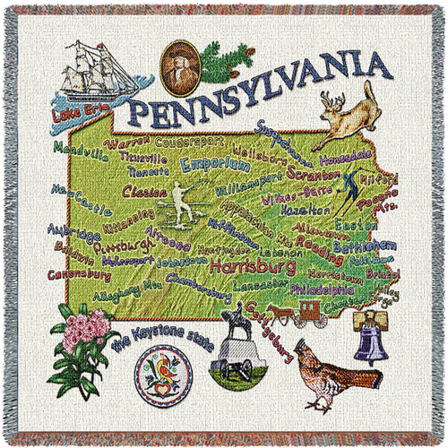 State of Pennsylvania - Lap Square Cotton Woven Blanket Throw - Made in the USA (54x54) Lap Square