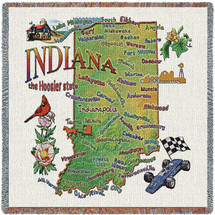 State of Indiana - Lap Square Cotton Woven Blanket Throw - Made in the USA (54x54) Lap Square