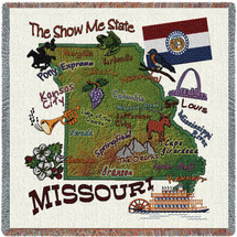 State of Missouri - Lap Square Cotton Woven Blanket Throw - Made in the USA (54x54) Lap Square