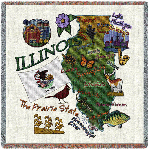 State of Illinois - Lap Square Cotton Woven Blanket Throw - Made in the USA (54x54) Lap Square