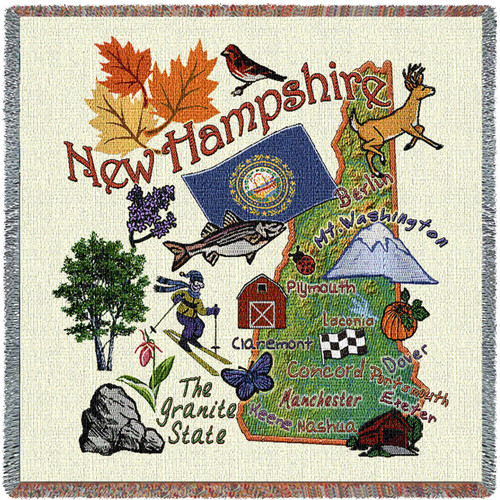 State of New Hampshire - Lap Square Cotton Woven Blanket Throw - Made in the USA (54x54) Lap Square