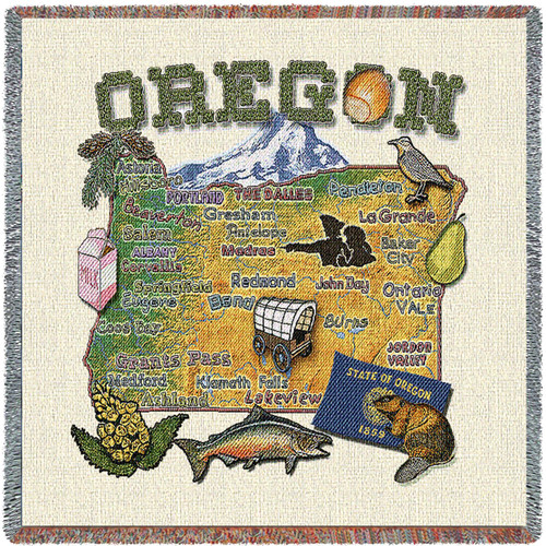 State of Oregon - Lap Square Cotton Woven Blanket Throw - Made in the USA (54x54) Lap Square