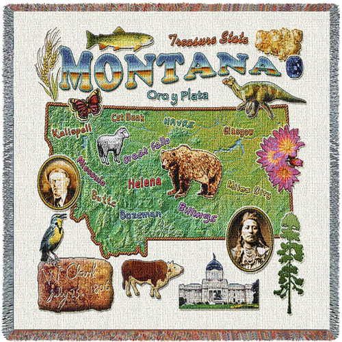 State of Montana - Lap Square Cotton Woven Blanket Throw - Made in the USA (54x54) Lap Square
