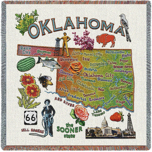 State of Oklahoma - Lap Square Cotton Woven Blanket Throw - Made in the USA (54x54) Lap Square