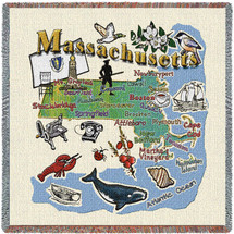State of Massachusetts - Lap Square Cotton Woven Blanket Throw - Made in the USA (54x54) Lap Square