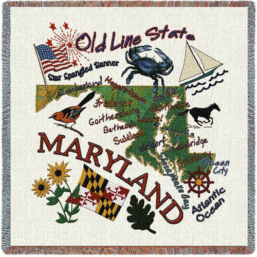 State of Maryland - Lap Square Cotton Woven Blanket Throw - Made in the USA (54x54) Lap Square