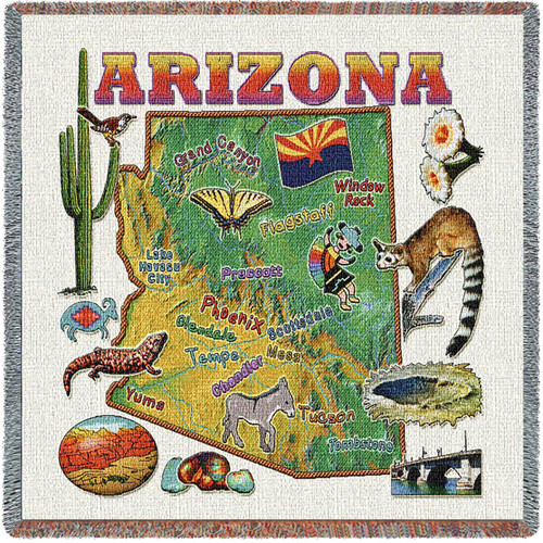 State of Arizona - Lap Square Cotton Woven Blanket Throw - Made in the USA (54x54) Lap Square