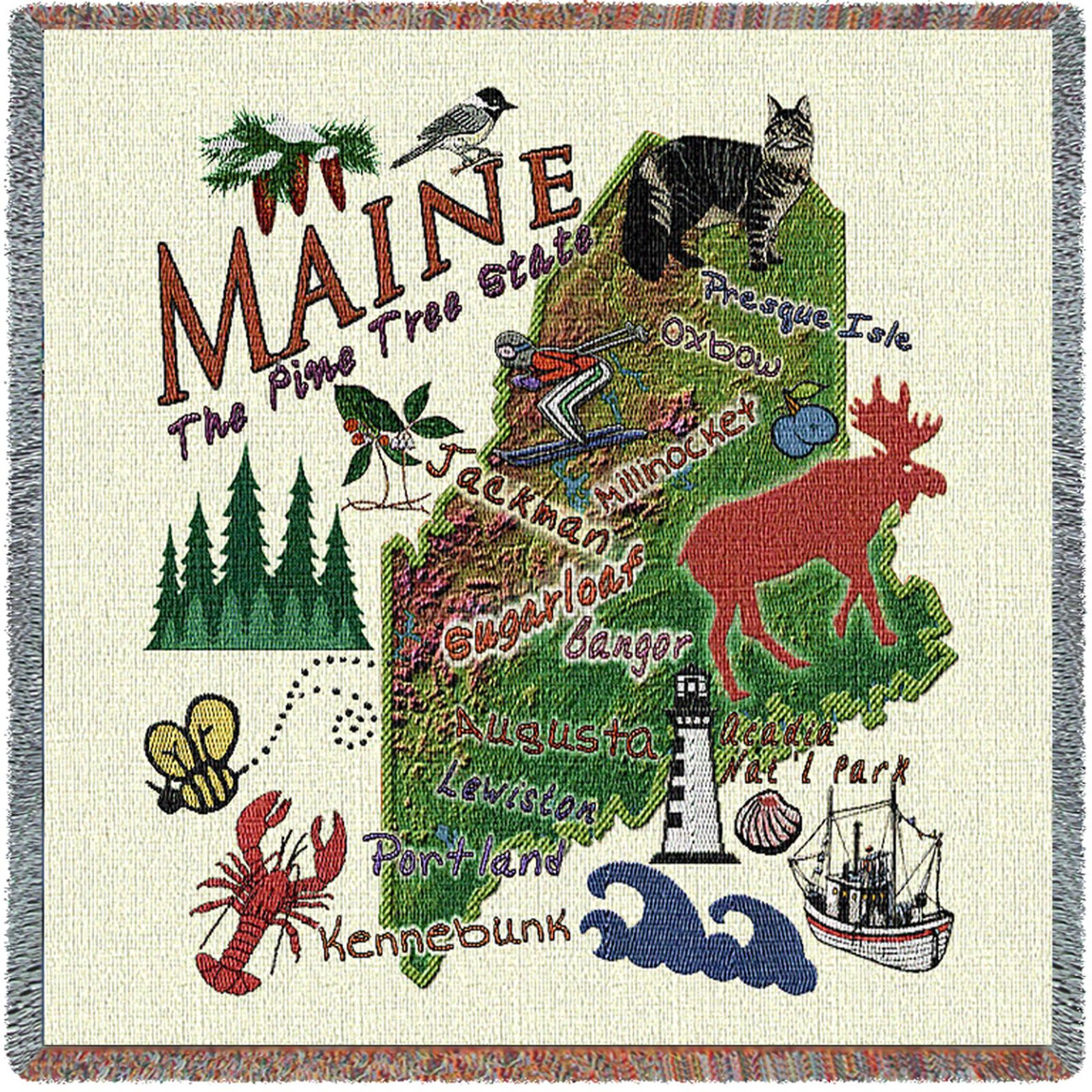 State of Maine - Lap Square Cotton Woven Blanket Throw - Made in the USA  (54x54)