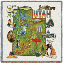 State of Utah - Lap Square Cotton Woven Blanket Throw - Made in the USA (54x54) Lap Square