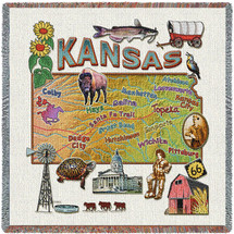 State of Kansas - Lap Square Cotton Woven Blanket Throw - Made in the USA (54x54) Lap Square