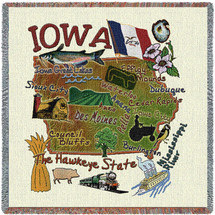 State of Iowa - Lap Square Cotton Woven Blanket Throw - Made in the USA (54x54) Lap Square