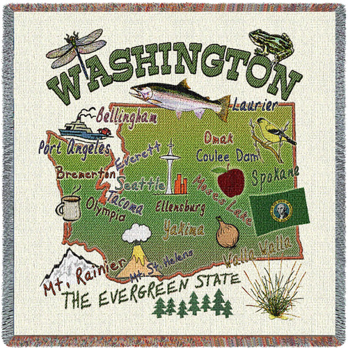 State of Washington - Lap Square Cotton Woven Blanket Throw - Made in the USA (54x54) Lap Square