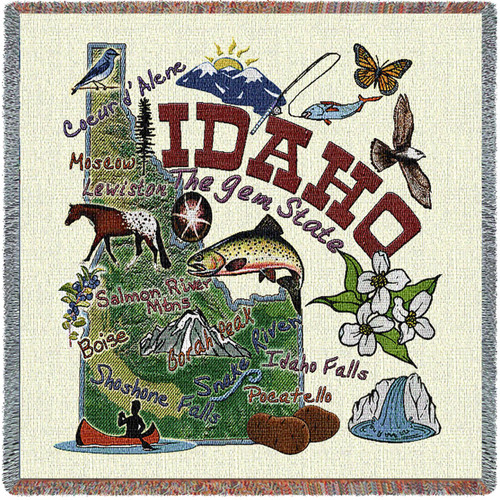 State of Idaho - Lap Square Cotton Woven Blanket Throw - Made in the USA (54x54) Lap Square