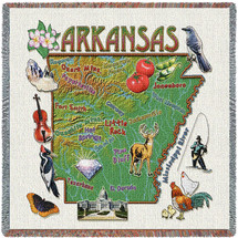 State of Arkansas - Lap Square Cotton Woven Blanket Throw - Made in the USA (54x54) Lap Square