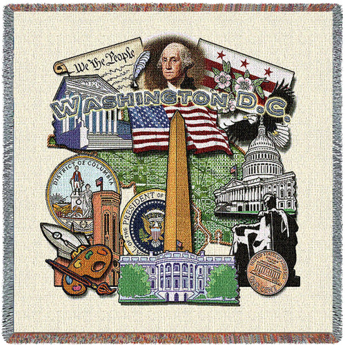 Washington DC - Lap Square Cotton Woven Blanket Throw - Made in the USA (54x54) Lap Square